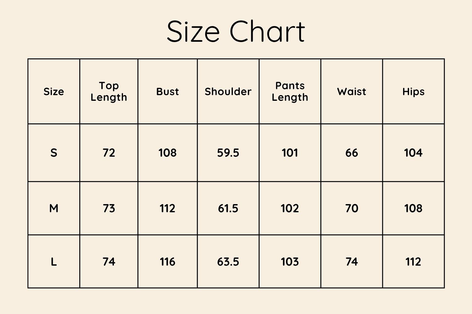 Size Chart CM