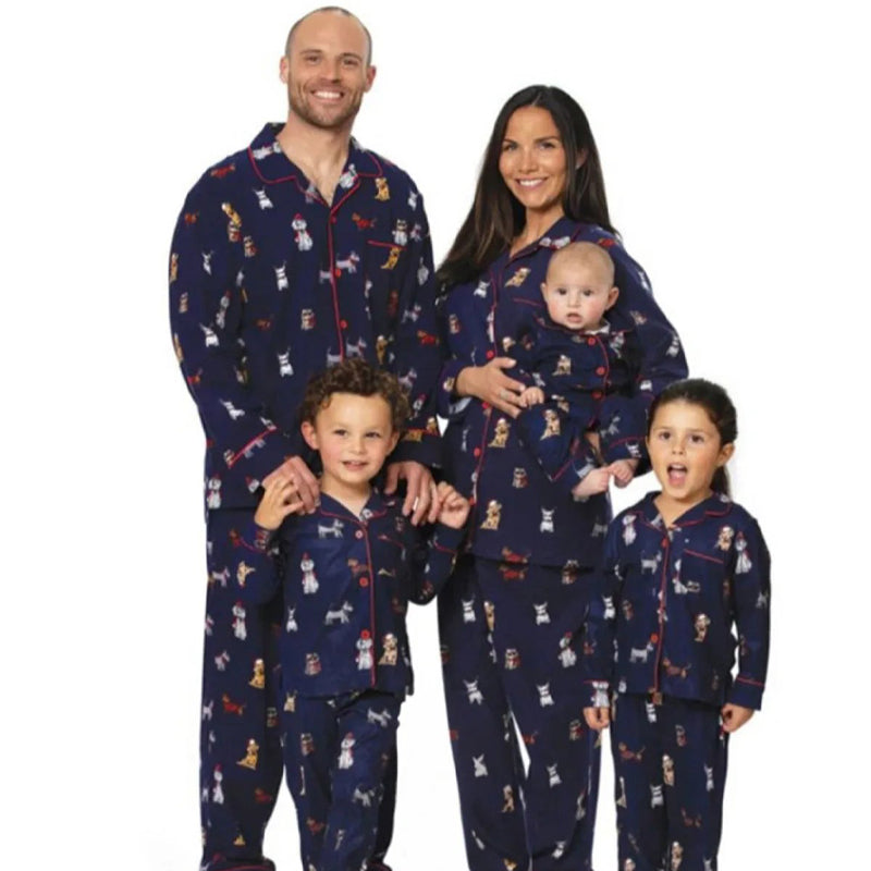 Blue Merry Family Christmas Pajamas Set