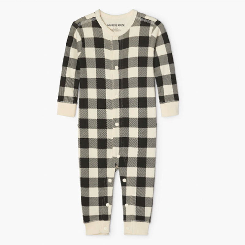 Black & Cream Plaid Bear Family Matching Pajamas