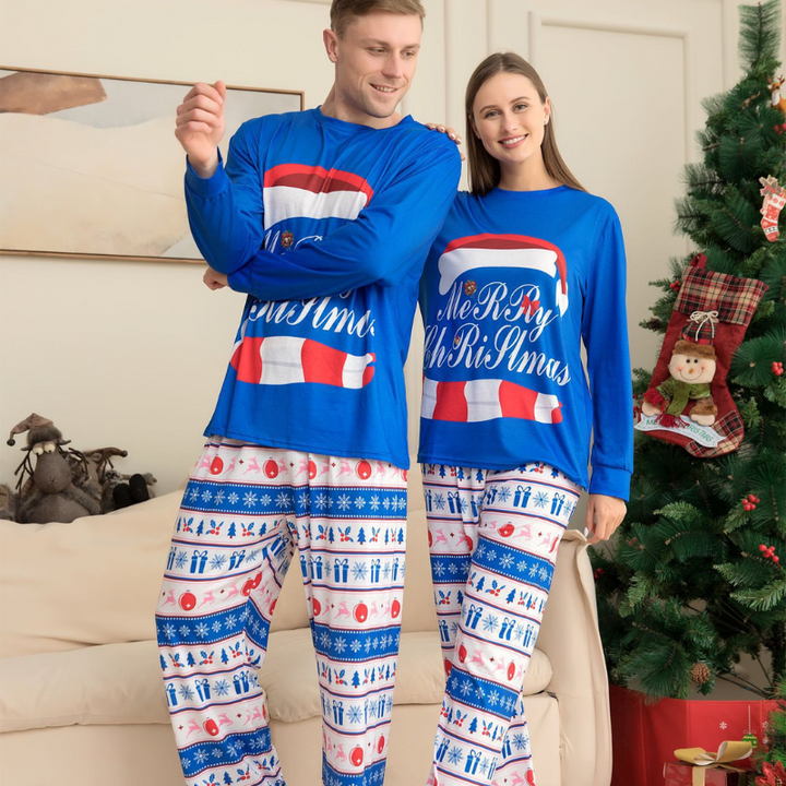 Blue Merry Christmas Pajamas Set