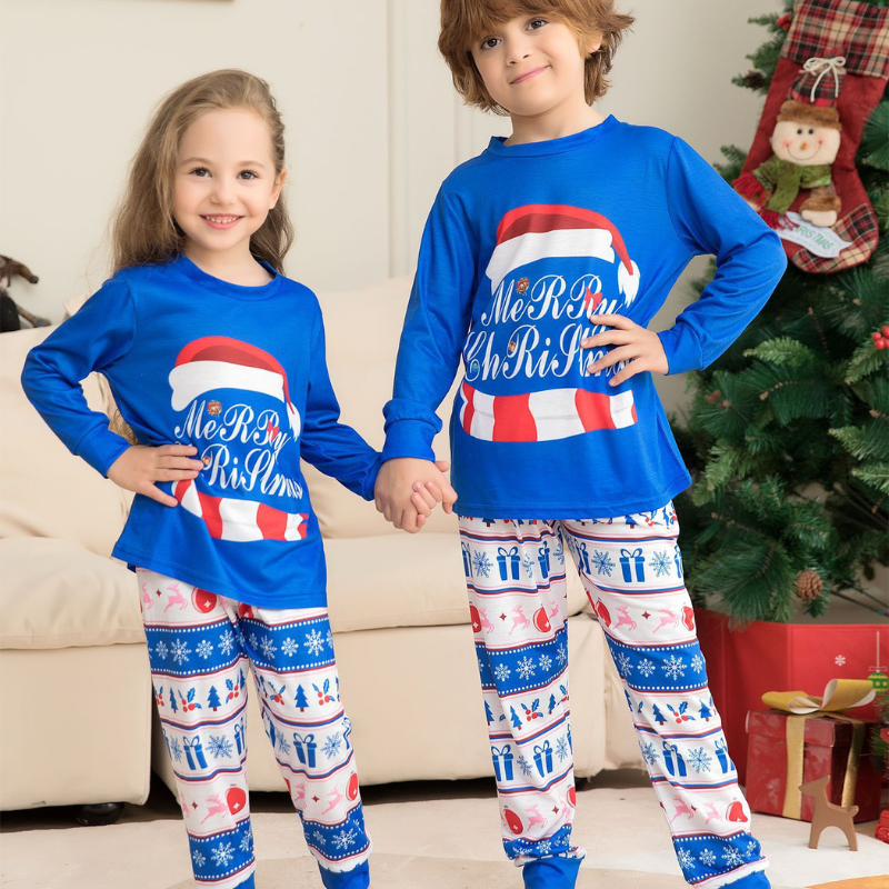 Blue Merry Christmas Pajamas Set